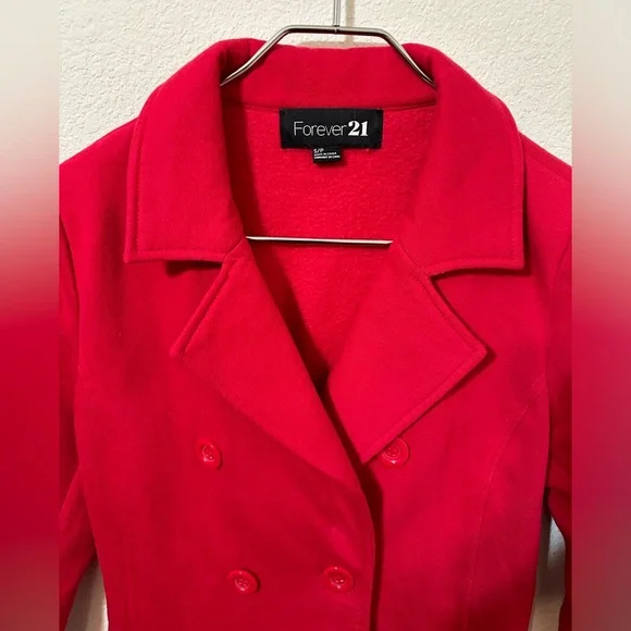 FOREVER 21 Red Double Breasted Buttoned Pea Coat - Picture 3 of 6
